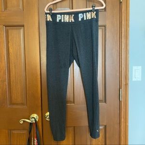 PINK Dark Gray Leggings with Rose Gold Logo